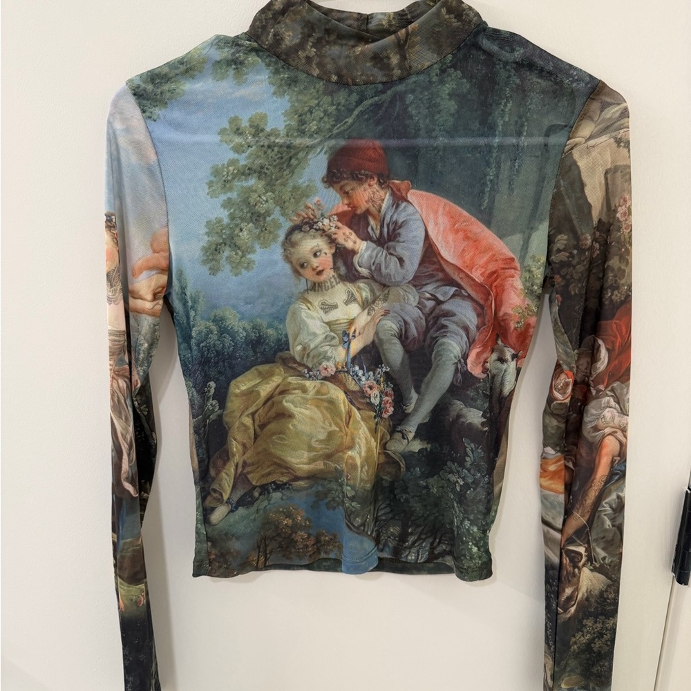 DollsKill Davinci Art Print Long Sleeve Mesh Top